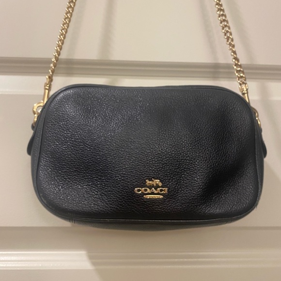 COACH Crossbody Bag Black Leather with Gold Chain-strap - Picture 6 of 6